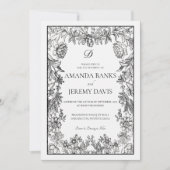 白黒ヴィンテージフローラ結婚式招待状 招待状 (正面)