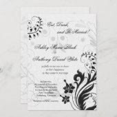 白黒ヴィンテージフローラ結婚式招待状 招待状 (正面/裏面)