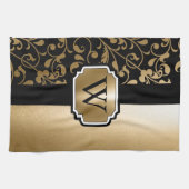 白黒ヴィンテージフローラ キッチンタオル (横)