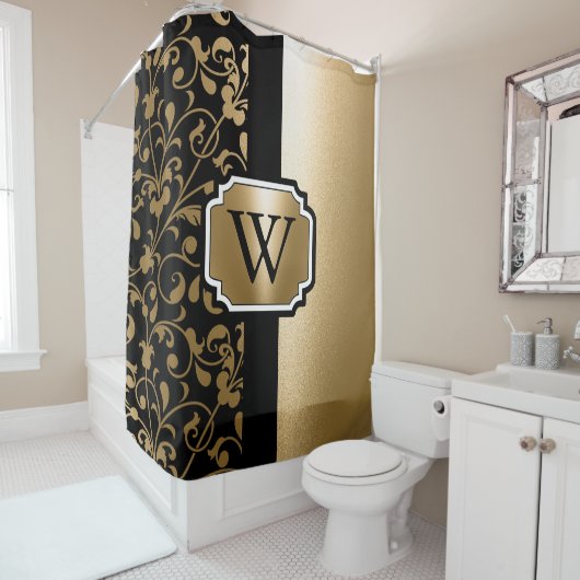 白黒ヴィンテージフローラ シャワーカーテン (インサイチュ)