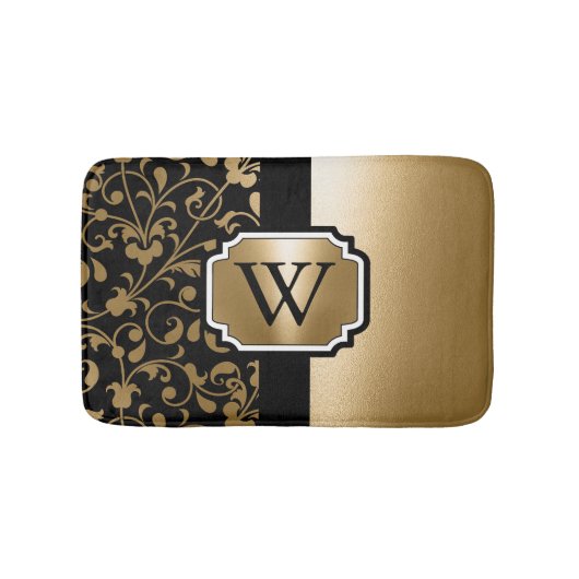 白黒ヴィンテージフローラ バスマット (正面)