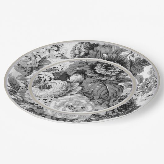 白黒ヴィンテージフローラ ペーパープレート (アングル)