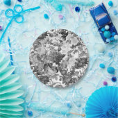 白黒ヴィンテージフローラ ペーパープレート (パーティー)