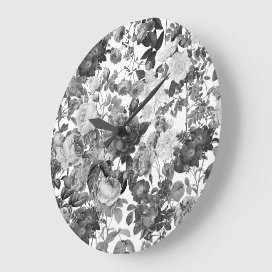 白黒ヴィンテージフローラ ラージ壁時計 (傾斜)