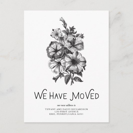白黒ヴィンテージフローラ | 住所の変更 案内ポストカード (正面)