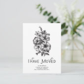 白黒ヴィンテージフローラ | 私は引っ越した 案内ポストカード (スタンド正面)