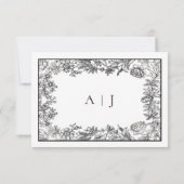 白黒ヴィンテージフローラQRコー結婚ド 出欠カード (裏面)