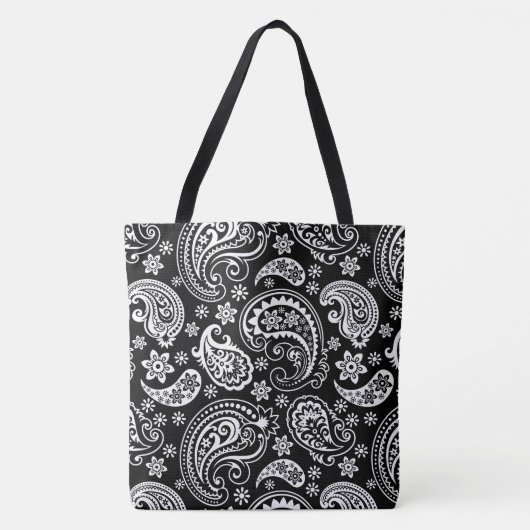 白黒ヴィンテージペイズリーパターン トートバッグ (正面)