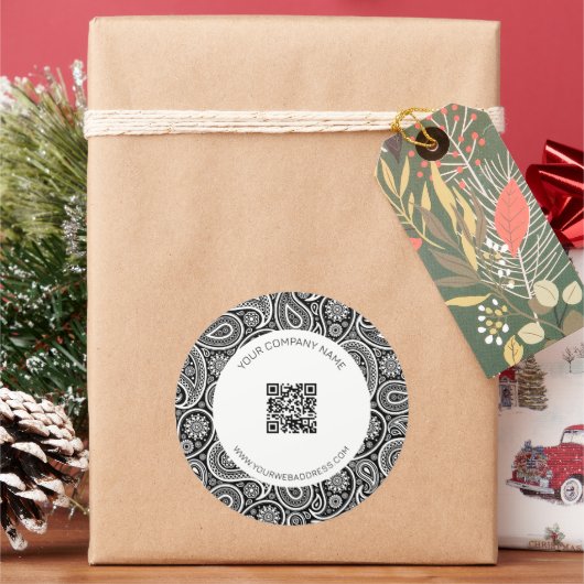 白黒ヴィンテージペイズリーパターン ラウンドシール (クリスマス)