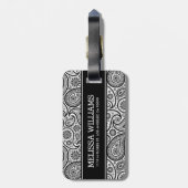 白黒ヴィンテージペイズリーパターン ラゲッジタグ (裏面縦)