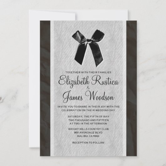 白黒ヴィンテージボウリネン結婚式招待状 招待状 (正面)