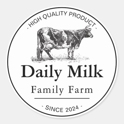 白黒ヴィンテージミルクファミリーファーム ラウンドシール (正面)