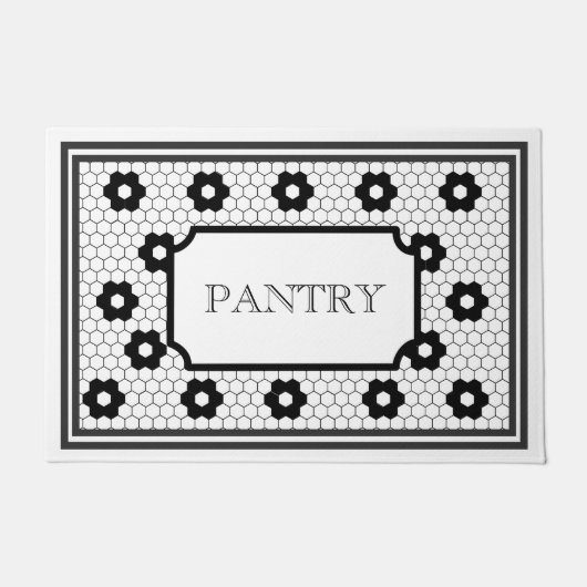 白黒ヴィンテージモザイクタイルデザイン食器室 ドアマット (正面)
