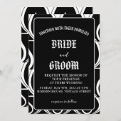 白黒ヴィンテージモダンアールデコ結婚 招待状 (正面/裏面)