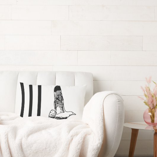 白黒ヴィンテージモダンフローラ ランバークッション (ソファ)