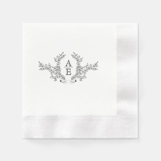 白黒ヴィンテージモノグラム紙ナプキン 縁ありカクテルナプキン (正面)