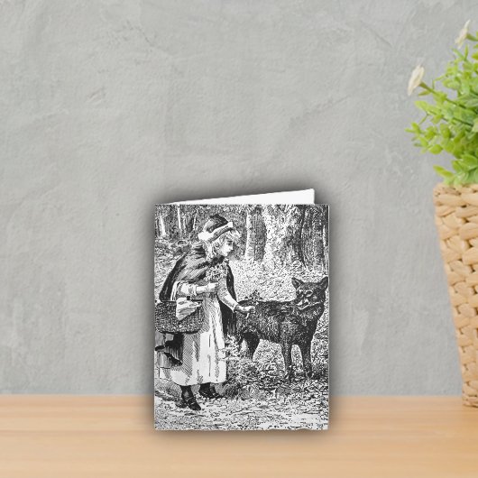 白黒ヴィンテージレッドライディングフードバスケットウルフ カード