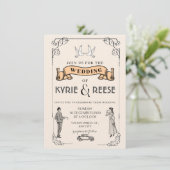 白黒ヴィンテージレトロ結婚式招待状 招待状 (スタンド正面)