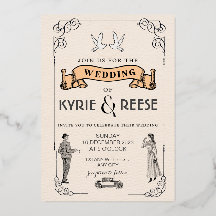 白黒ヴィンテージレトロ結婚式招待状