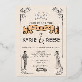 白黒ヴィンテージレトロ結婚式招待状 箔招待状 (正面)