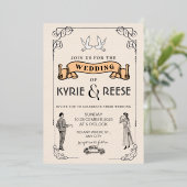 白黒ヴィンテージレトロ結婚式招待状 箔招待状 (立ち正面)