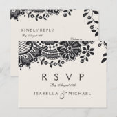 白黒ヴィンテージレースエレガントウェディングRSVP インビテーションポストカード (正面/裏面)