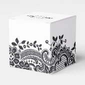 白黒ヴィンテージレースエレガント結婚式の引き出物 フェイバーボックス (正面サイド)