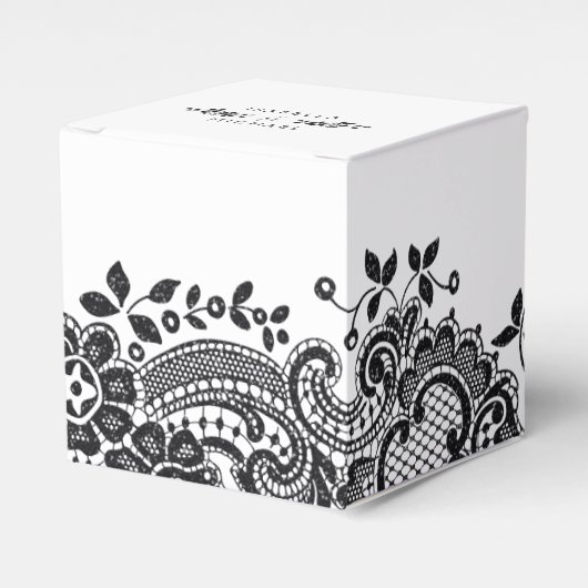 白黒ヴィンテージレースエレガント結婚式の引き出物 フェイバーボックス (正面サイド)