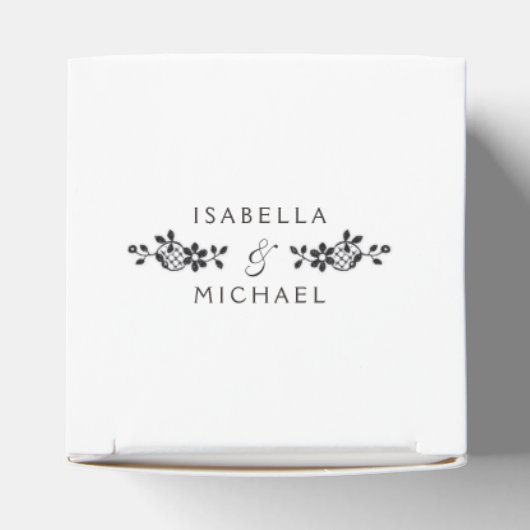 白黒ヴィンテージレースエレガント結婚式の引き出物 フェイバーボックス (上部)