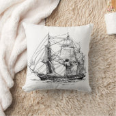 白黒ヴィンテージ帆船ホームデッキ クッション (ブランケット)
