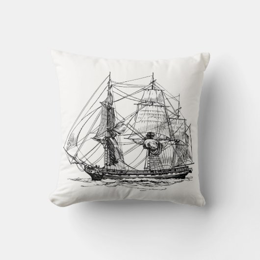 白黒ヴィンテージ帆船ホームデッキ クッション (正面)