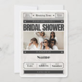 白黒ヴィンテージ新聞ブライダルシャワー 招待状 (正面)