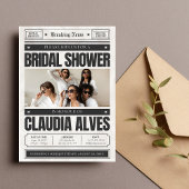 白黒ヴィンテージ新聞ブライダルシャワー 招待状