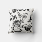 白黒ヴィンテージ植物性フローラトイル クッション (裏面)