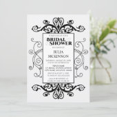 白黒ヴィンテージ渦巻きブライダルシャワー 招待状 (スタンド正面)