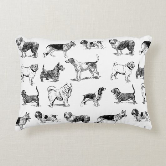 白黒ヴィンテージ犬のパターン アクセントクッション (正面)