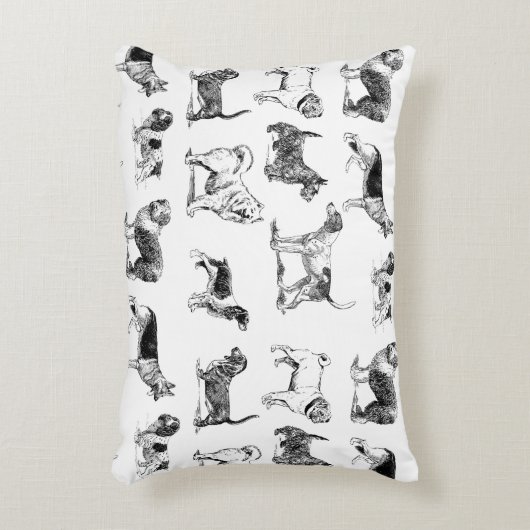 白黒ヴィンテージ犬のパターン アクセントクッション (正面(垂直))
