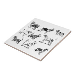 白黒ヴィンテージ犬のパターン タイル