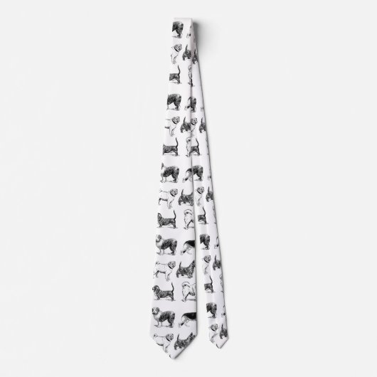 白黒ヴィンテージ犬のパターン ネクタイ (正面)