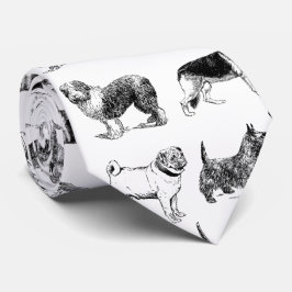 白黒ヴィンテージ犬のパターン ネクタイ