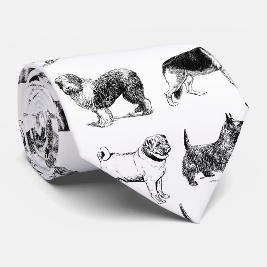 白黒ヴィンテージ犬のパターン ネクタイ (ロール)