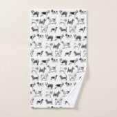 白黒ヴィンテージ犬のパターン バスタオルセット (ハンドタオル)