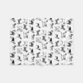 白黒ヴィンテージ犬のパターン フリースブランケット (正面(横))