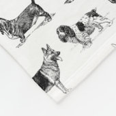 白黒ヴィンテージ犬のパターン フリースブランケット (角)