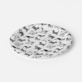 白黒ヴィンテージ犬のパターン ペーパープレート (アングル)