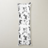 白黒ヴィンテージ犬のパターン ボディピロー (裏面 (縦))
