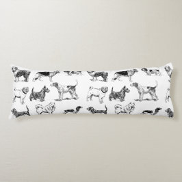 白黒ヴィンテージ犬のパターン ボディピロー