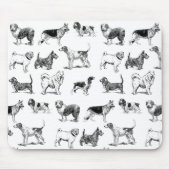 白黒ヴィンテージ犬のパターン マウスパッド (正面)