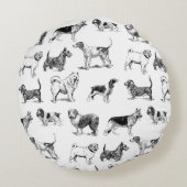 白黒ヴィンテージ犬のパターン ラウンドクッション (裏面)