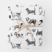 白黒ヴィンテージ犬のパターン ラッピングペーパーシート (インサイチュ)